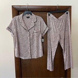 NWT Kate Spade XL Short Sleeve Notch Collar Long Pajamas in Blush Dot